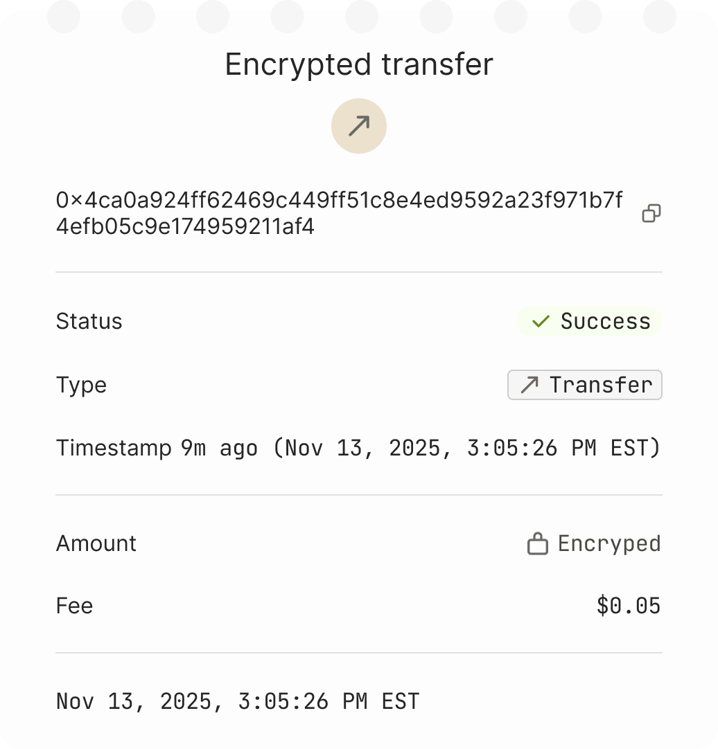 Exploration 1, variant A — encrypted-field treatment in the conventional receipt direction
