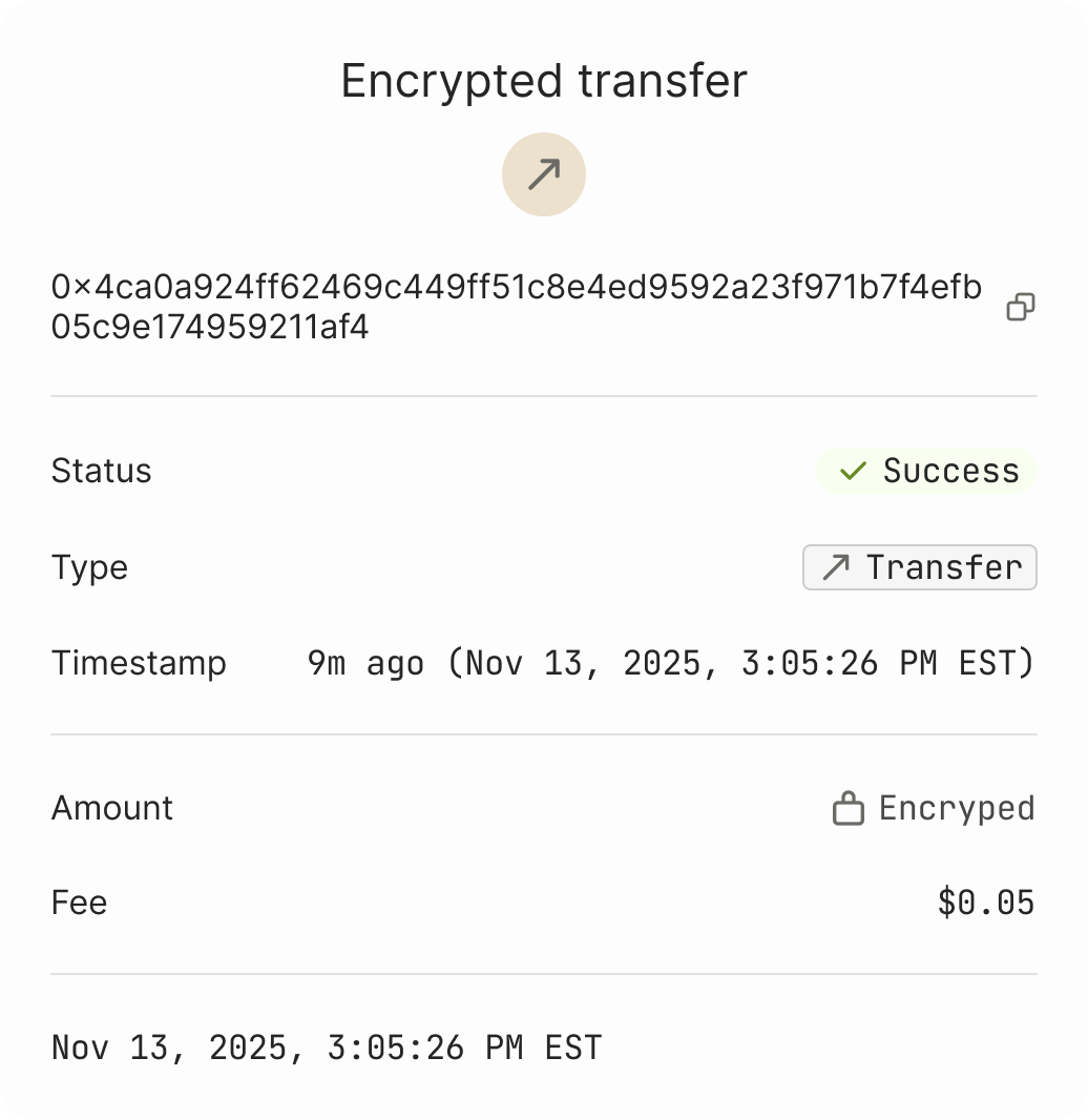 Exploration 1, variant C — encrypted-field treatment in the conventional receipt direction