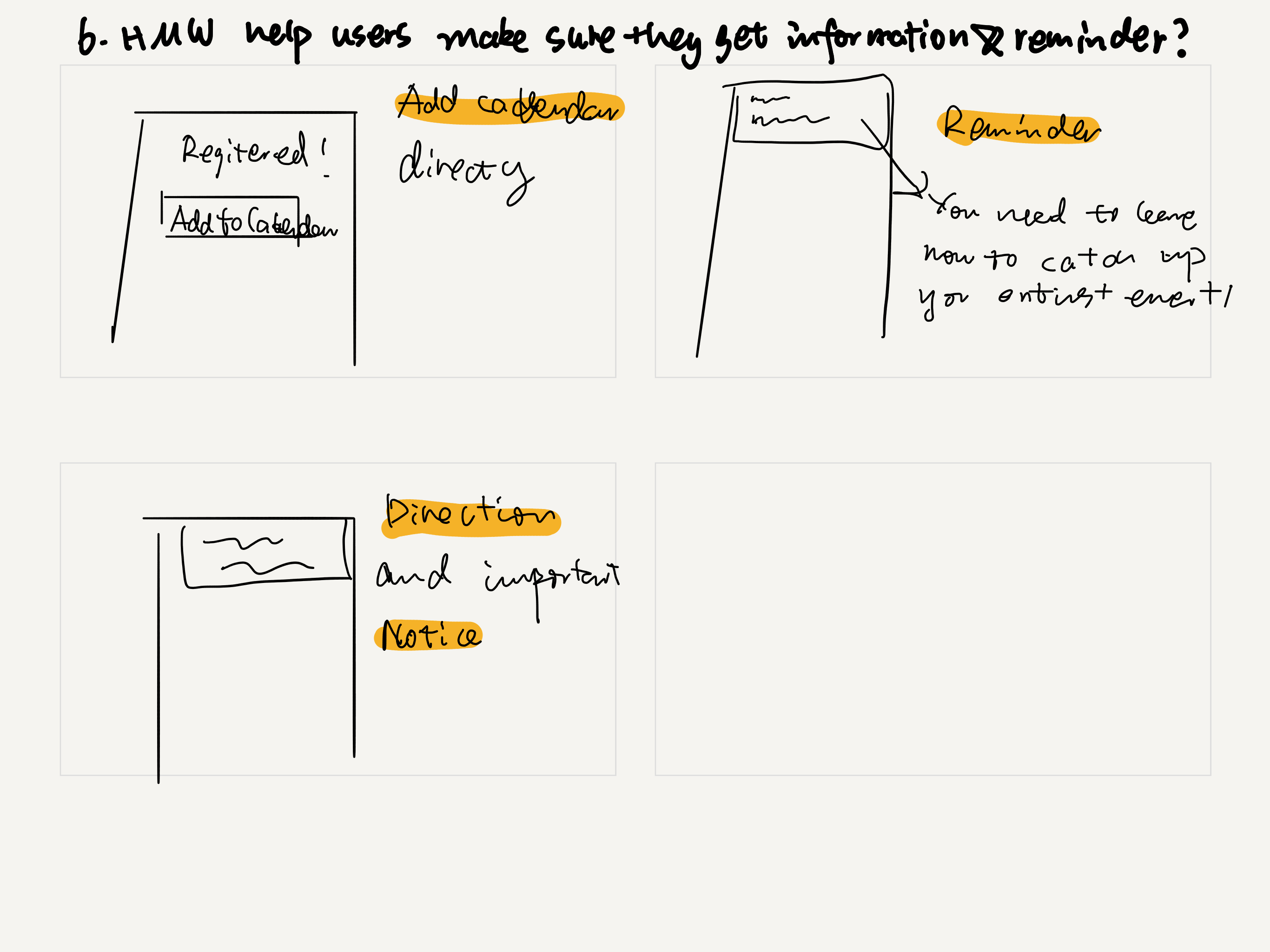 Ideation sketch — getting information and reminders through calendar integration, notifications