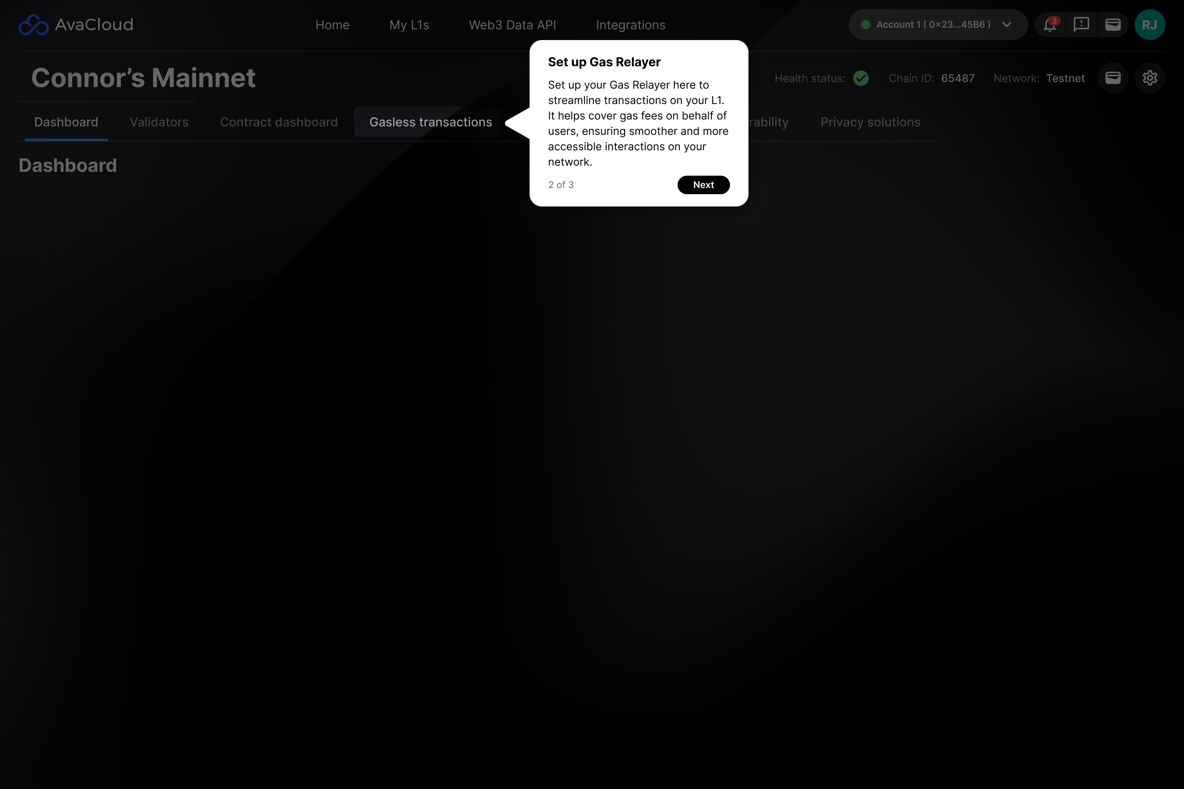 Tour step 2: Set up Gas Relayer to streamline transactions